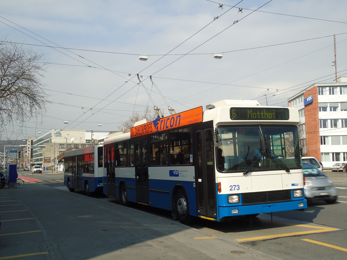 (133'005) - VBL Luzern - Nr. 273 - NAW/R&J-Hess Trolleybus am 11. M�rz 2011 in Luzern, Weinbergli