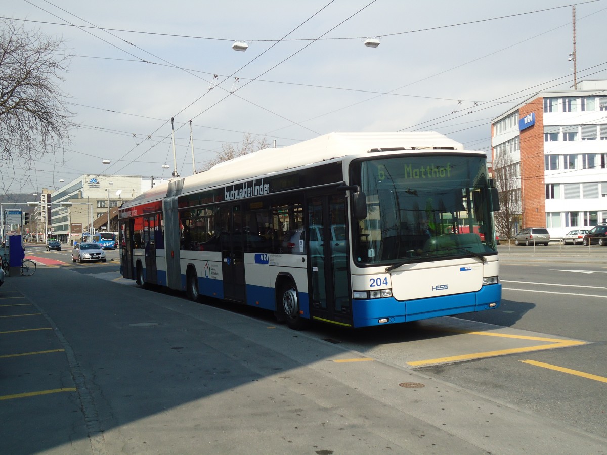 (133'008) - VBL Luzern - Nr. 204 - Hess/Hess Gelenktrolleybus am 11. M�rz 2011 in Luzern, Weinbergli