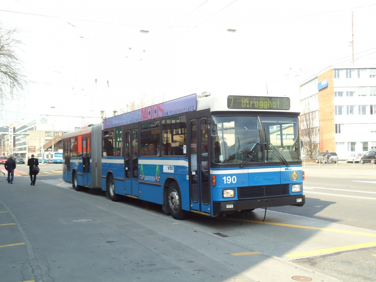 (133'011) - VBL Luzern - Nr. 190 - NAW/Hess Gelenktrolleybus am 11. M�rz 2011 in Luzern, Weinbergli