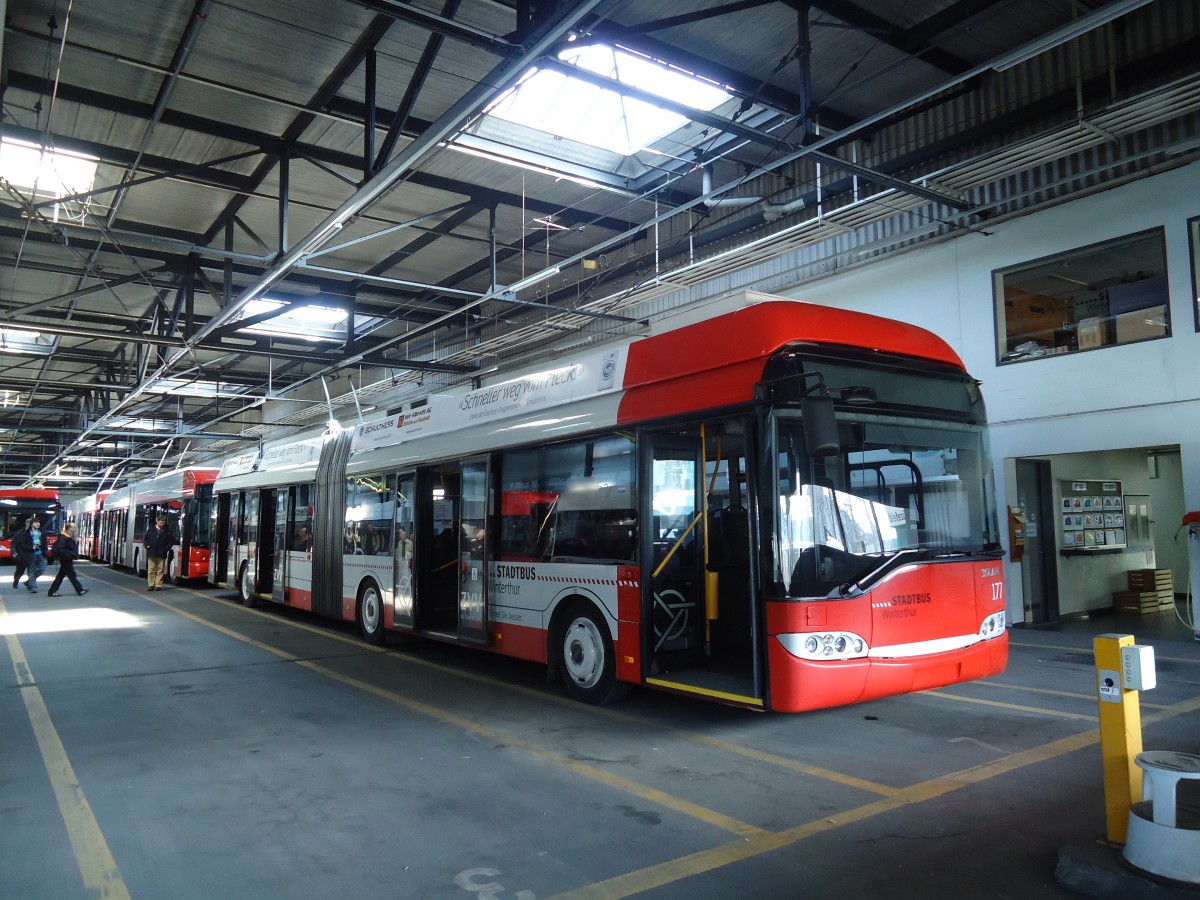 (133'104) - SW Winterthur - Nr. 177 - Solaris Gelenktrolleybus am 20. M�rz 2011 in Winterthur, Depot Gr�zefeld
