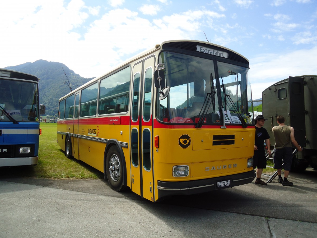 (134'403) - Schmid, Glarus - SZ 200'073 - Saurer/T�scher (ex Mosimann, Aesch; ex Erne, Full; ex P 24'257) am 25. Juni 2011 in Interlaken, Flugplatz