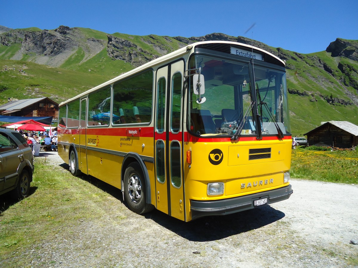 (134'713) - AVG Meiringen - Nr. 74/BE 607'481 - Saurer/R&J (ex P 24'357) am 3. Juli 2011 in Grindelwald, Bachl�ger