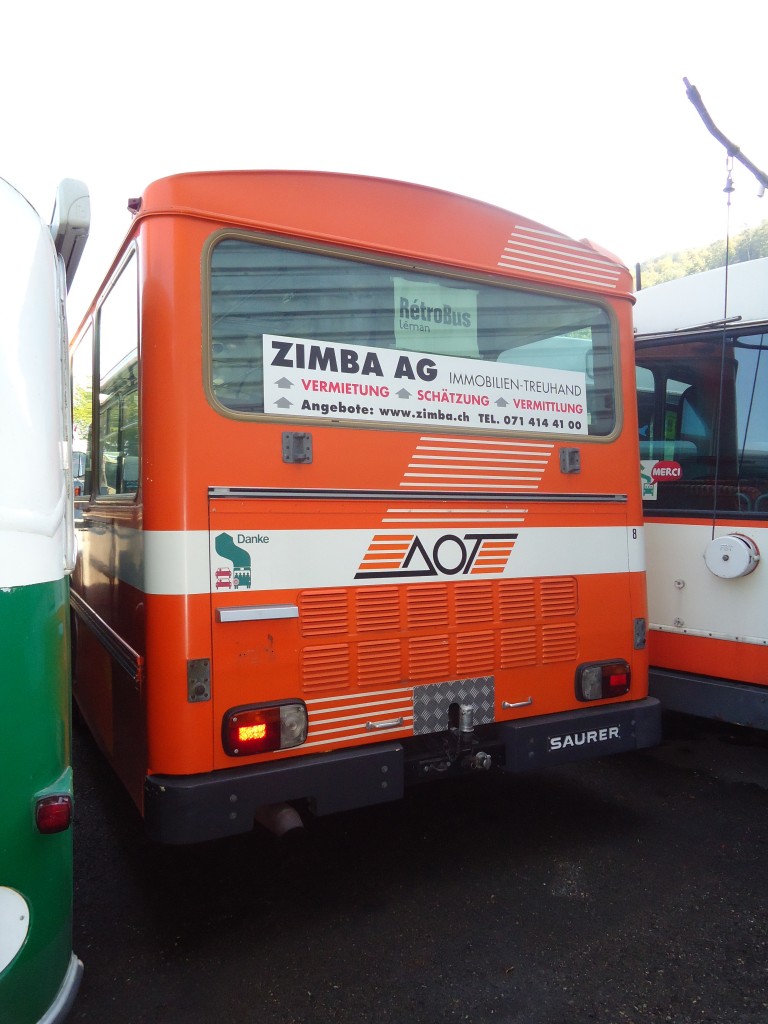 (135'635) - AOT Amriswil (R�trobus) - Nr. 8 - Saurer/T�scher (ex Frommelt, Vaduz) am 20. August 2011 in Moudon, R�trobus (Teilaufnahme)
