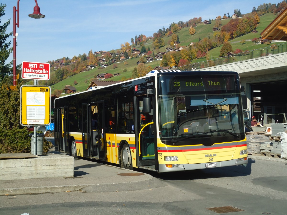 (136'677) - STI Thun - Nr. 113/BE 700'113 - MAN am 31. Oktober 2011 in Sigriswil, Dorf