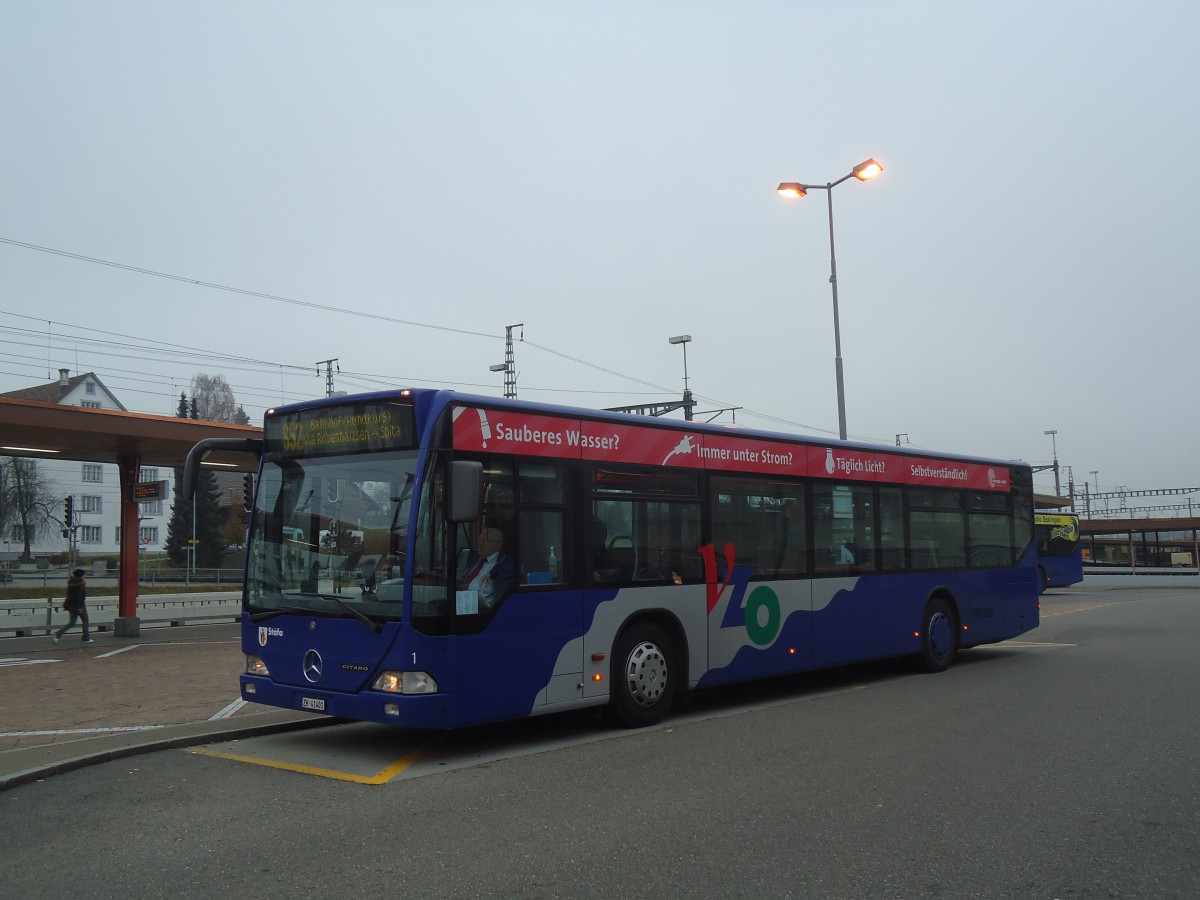 (136'913) - VZO Gr�ningen - Nr. 1/ZH 41'401 - Mercedes am 24. November 2011 beim Bahnhof Wetzikon