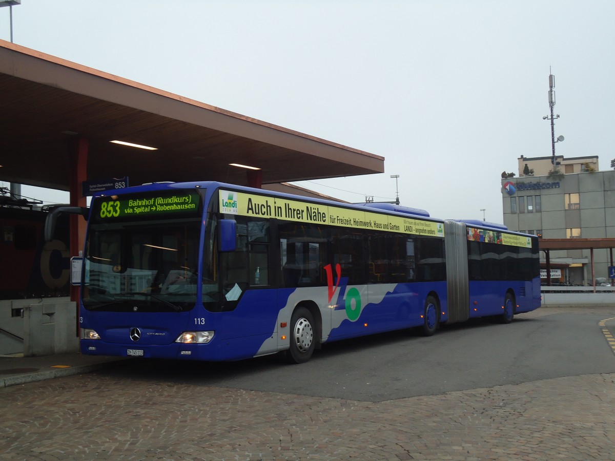 (136'917) - VZO Gr�ningen - Nr. 113/ZH 745'113 - Mercedes am 24. November 2011 beim Bahnhof Wetzikon