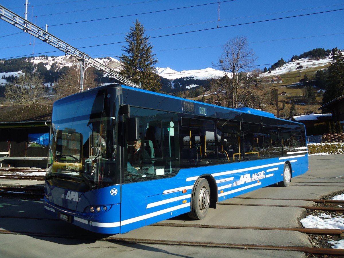(137'160) - AFA Adelboden - Nr. 54/BE 611'056 - Neoplan (ex VBZ Z�rich Nr. 243) am 11. Dezember 2011 beim Bahnhof Lenk