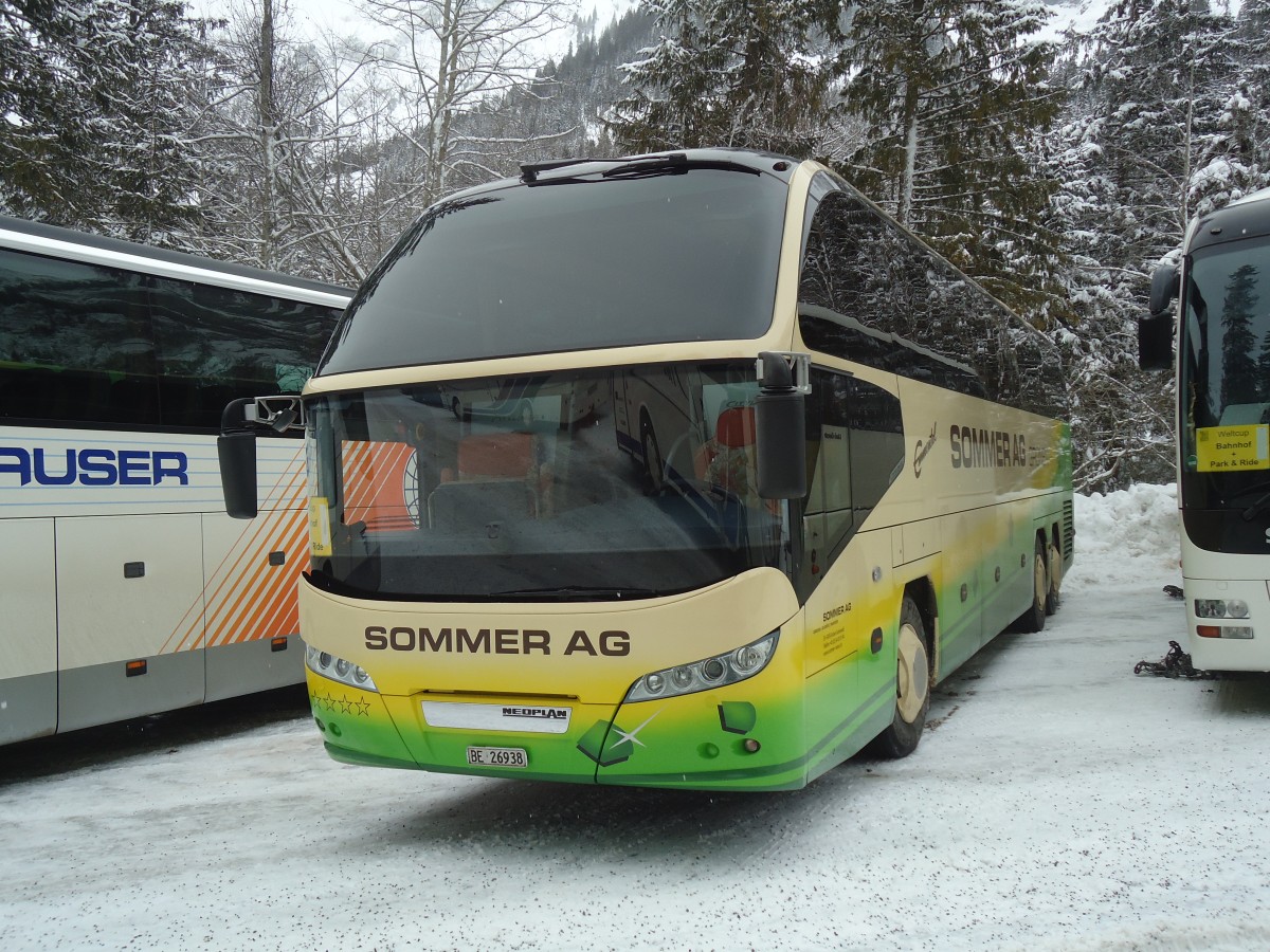 (137'459) - Sommer, Gr�nen - BE 26'938 - Neoplan am 7. Januar 2012 in Adelboden, Unter dem Birg