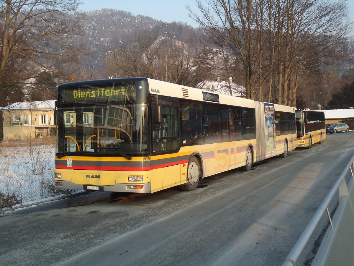 (137'660) - STI Thun - Nr. 105/BE 577'105 - MAN am 12. Februar 2012 bei der Schiffl�ndte Thun