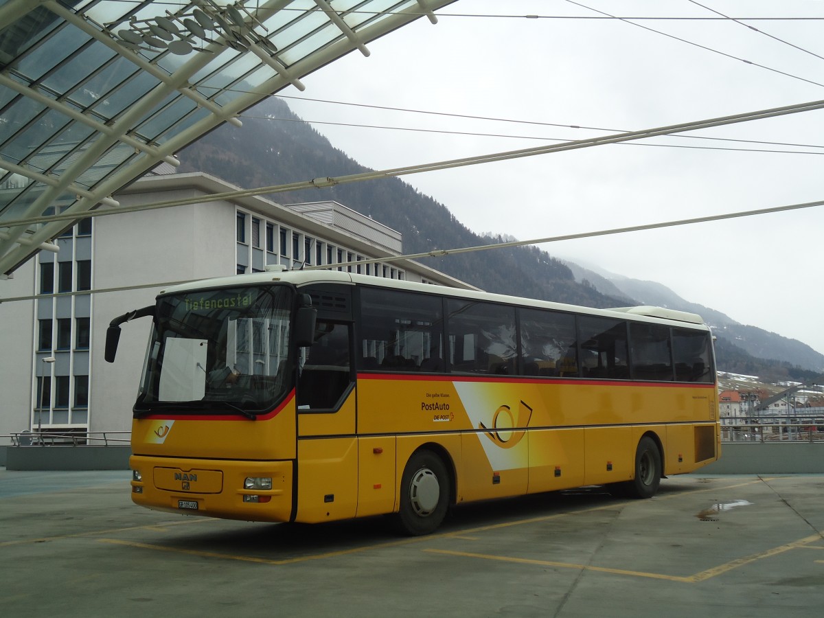 (137'849) - PostAuto Graub�nden - GR 105'400 - MAN (ex Dillier, Sarnen Nr. 7) am 5. M�rz 2012 in Chur, Postautostation
