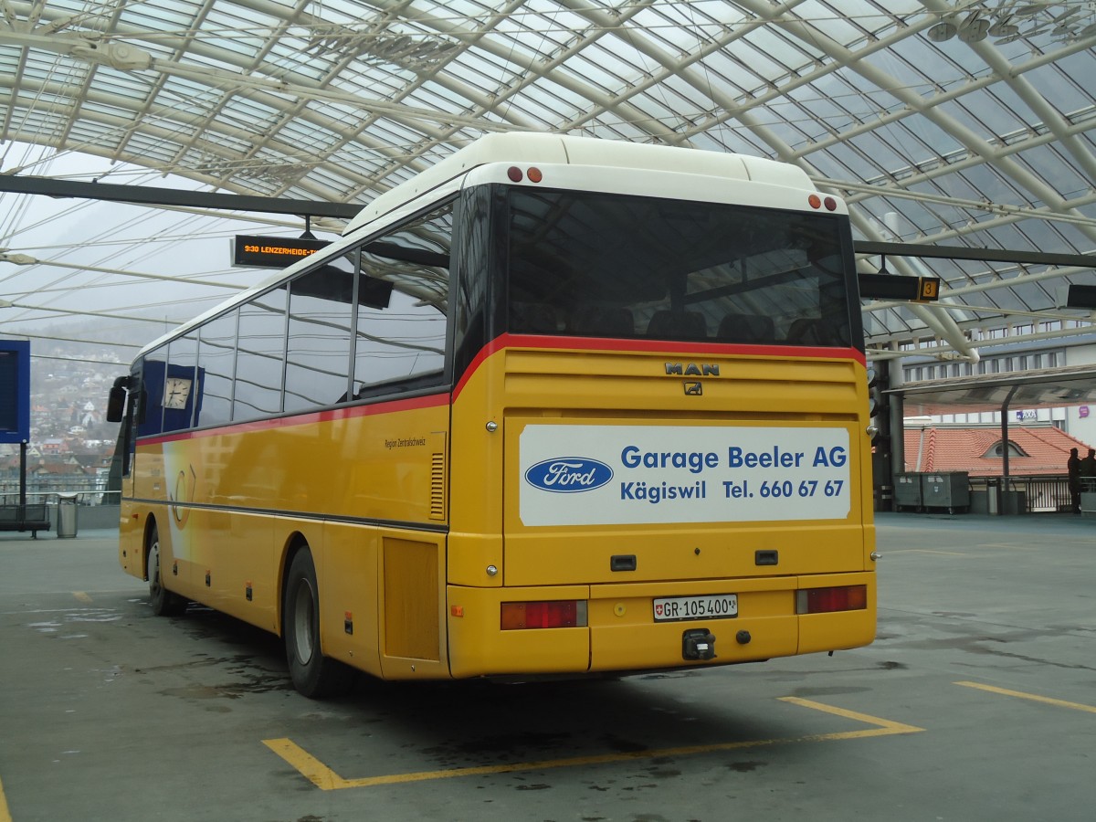 (137'856) - PostAuto Graub�nden - GR 105'400 - MAN (ex Dillier, Sarnen Nr. 7) am 5. M�rz 2012 in Chur, Postautostation