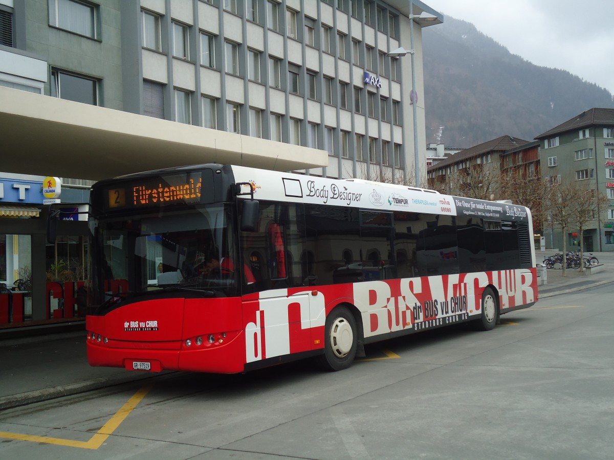 (137'869) - SBC Chur - Nr. 19/GR 97'519 - Solaris am 5. M�rz 2012 beim Bahnhof Chur