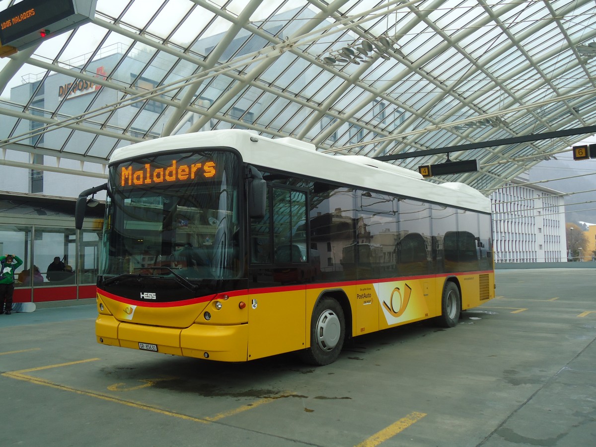 (137'875) - PostAuto Graub�nden - GR 85'630 - Scania/Hess am 5. M�rz 2012 in Chur, Postautostation