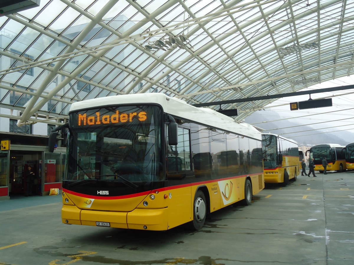 (137'902) - PostAuto Graub�nden - GR 85'630 - Scania/Hess am 5. M�rz 2012 in Chur, Postautostation