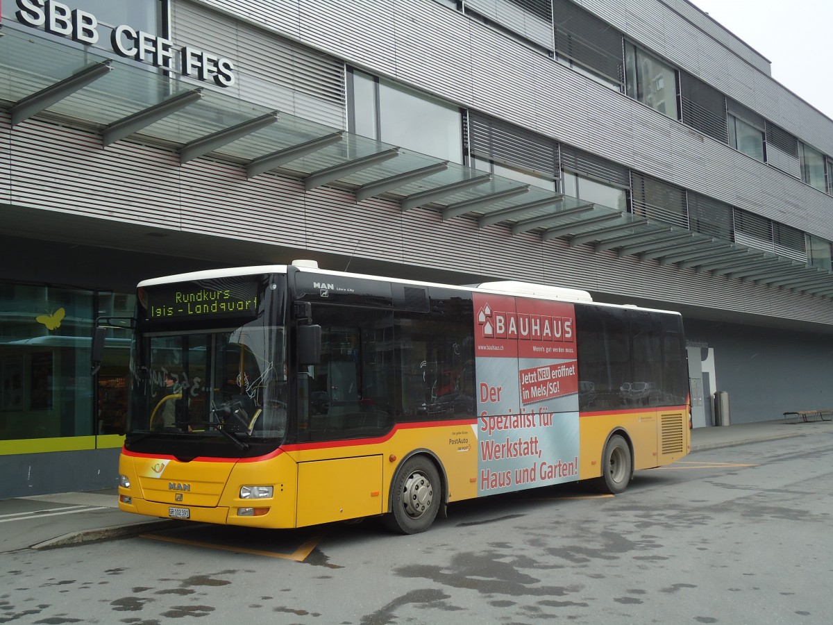 (137'930) - Gessinger, Bad Ragaz - GR 102'391 - MAN/G�ppel am 5. M�rz 2012 beim Bahnhof Landquart