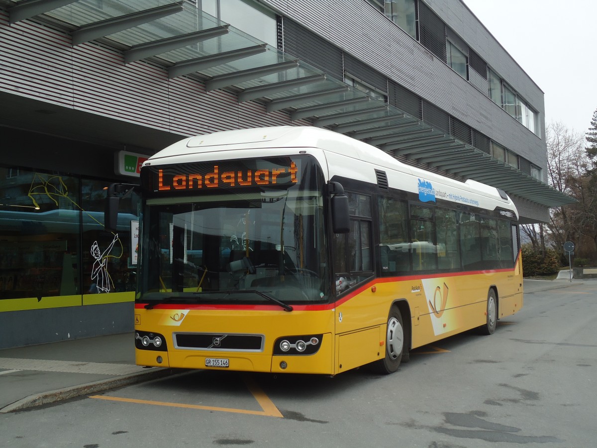 (137'938) - Luk, Gr�sch - GR 155'146 - Volvo am 5. M�rz 2012 beim Bahnhof Landquart