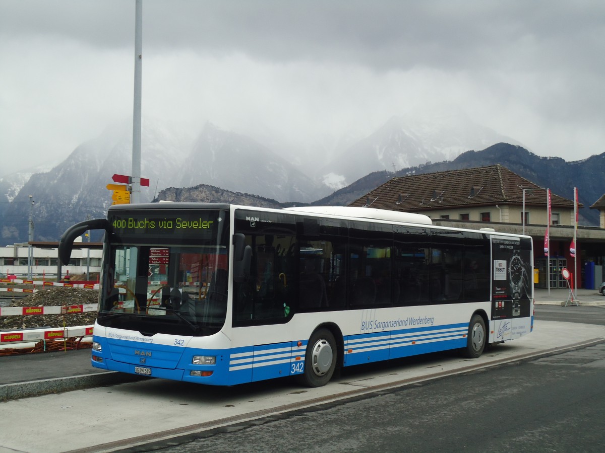 (137'940) - BSW Sargans - Nr. 342/SG 297'515 - MAN am 5. M�rz 2012 beim Bahnhof Sargans