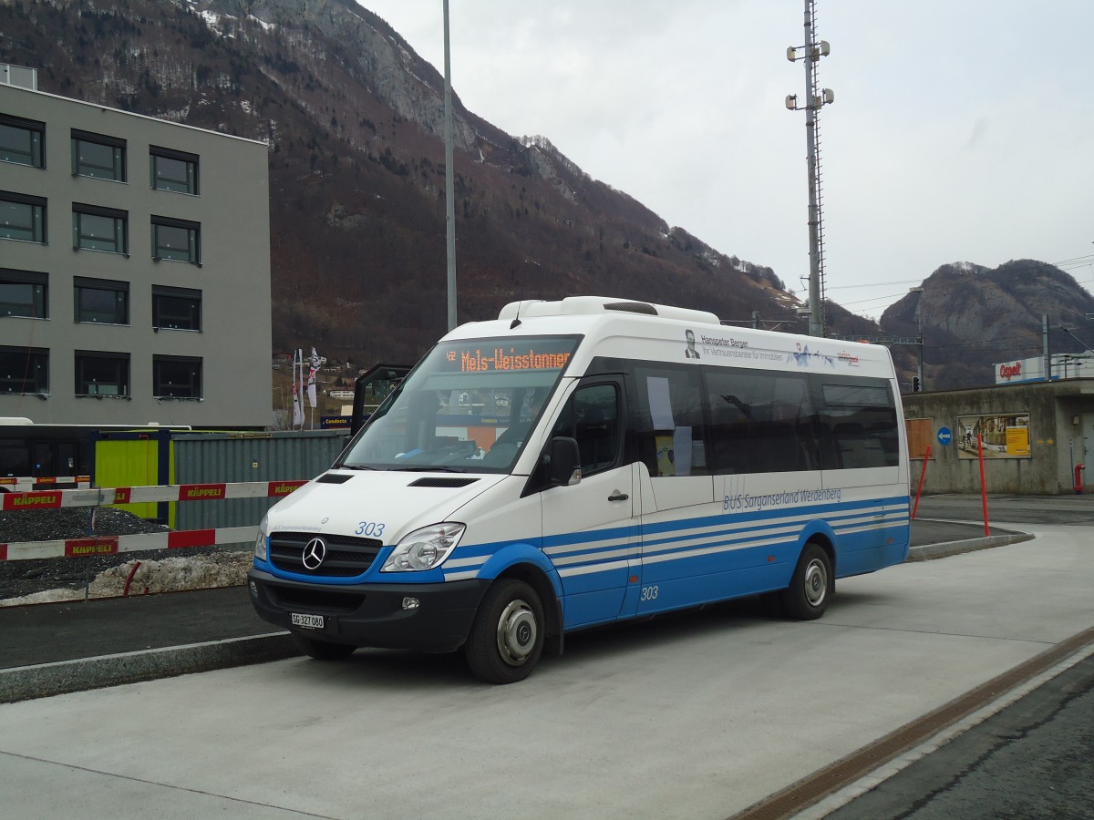 (137'952) - BSW Sargans - Nr. 303/SG 327'080 - Mercedes am 5. M�rz 2012 beim Bahnhof Sargans