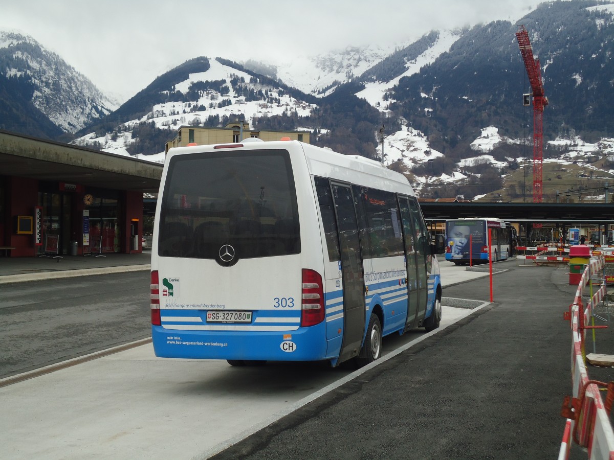 (137'956) - BSW Sargans - Nr. 303/SG 327'080 - Mercedes am 5. M�rz 2012 beim Bahnhof Sargans