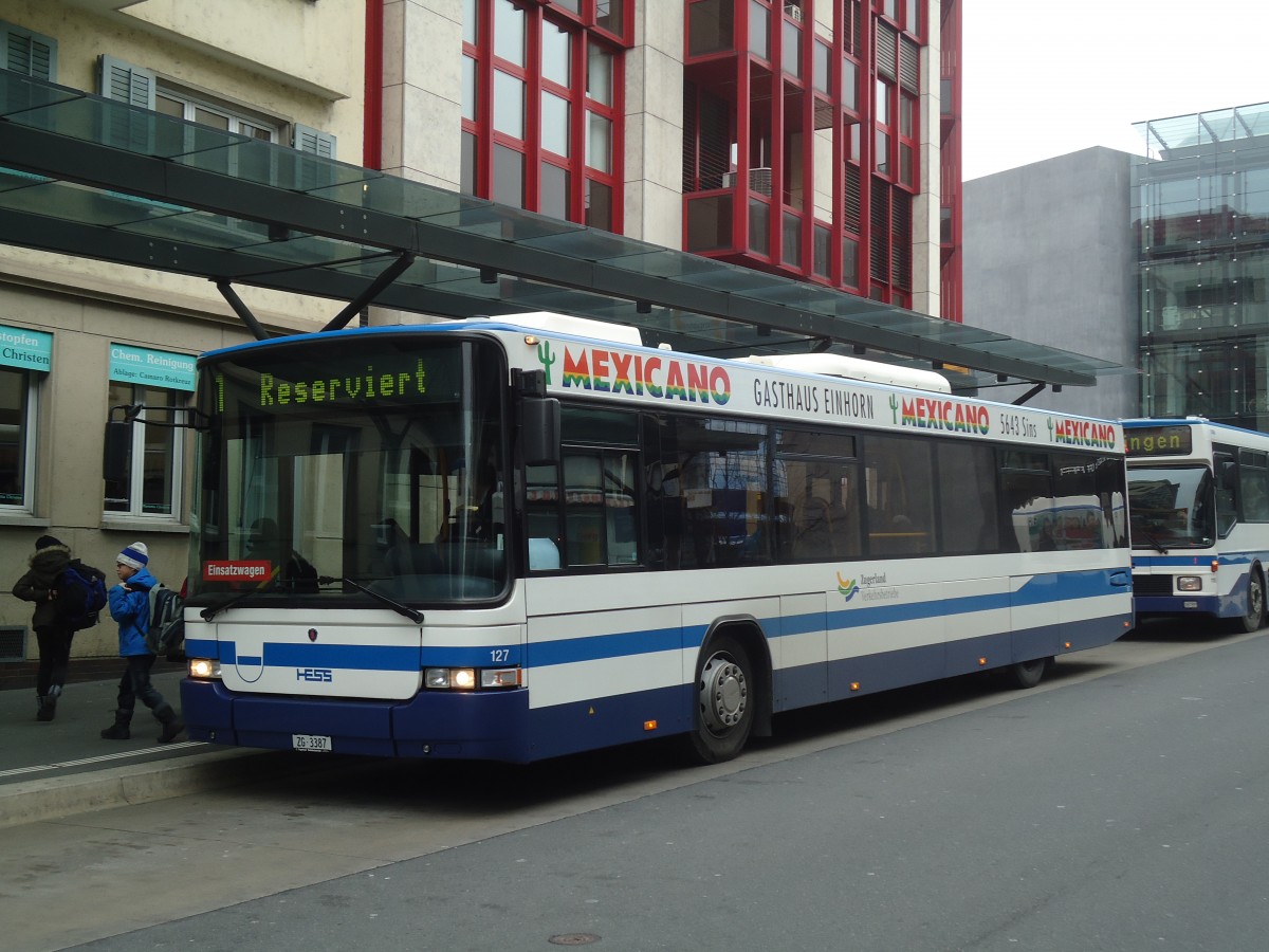 (137'963) - ZVB Zug - Nr. 127/ZG 3387 - Scania/Hess (ex Nr. 157) am 6. M�rz 2012 beim Bahnhof Zug
