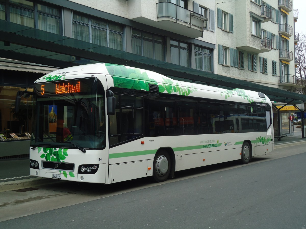 (137'979) - ZVB Zug - Nr. 114/ZG 88'114 - Volvo am 6. M�rz 2012 beim Bahnhof Zug