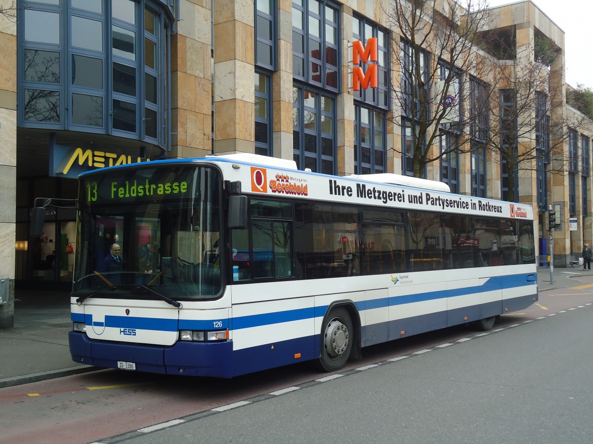 (137'998) - ZVB Zug - Nr. 126/ZG 3386 - Scania/Hess (ex Nr. 156) am 6. M�rz 2012 in Zug, Metalli