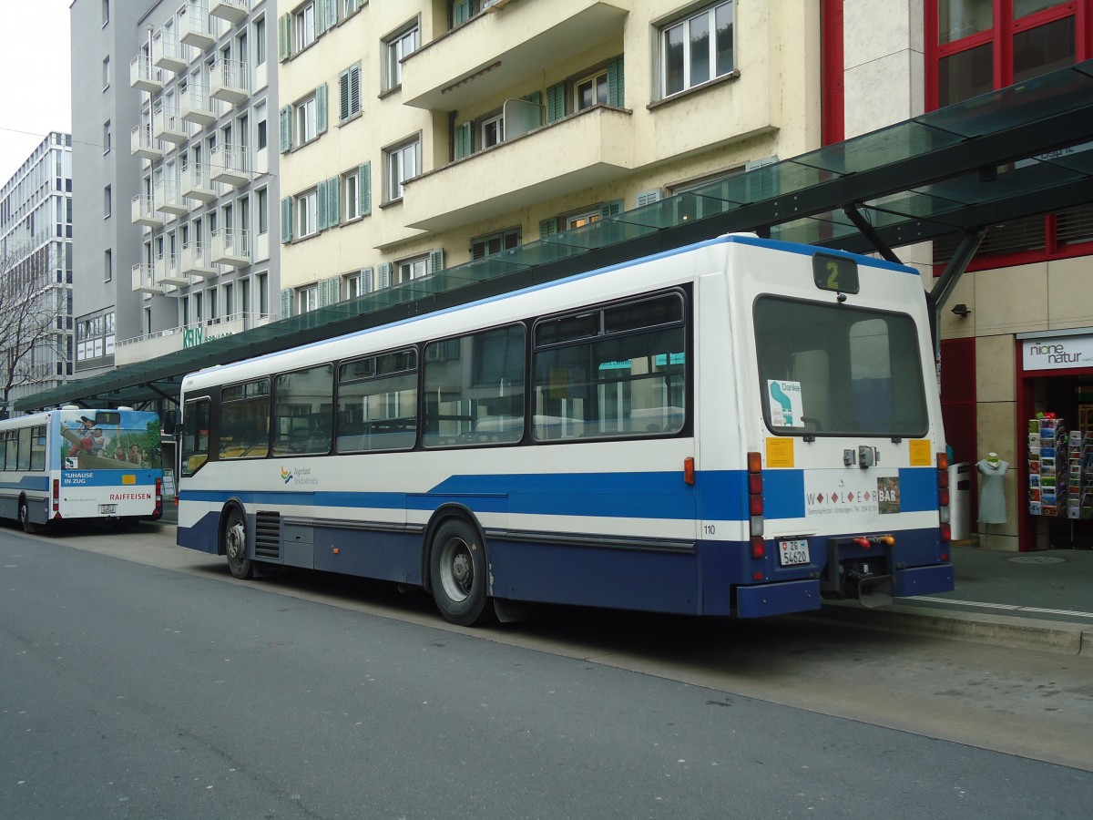 (138'004) - ZVB Zug - Nr. 110/ZG 54'620 - NAW/Hess (ex Nr. 100) am 6. M�rz 2012 beim Bahnhof Zug