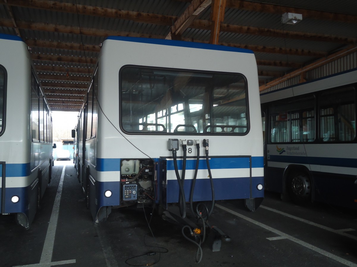 (138'034) - ZVB Zug - Nr. 408/ZG 82'548 - Lanz+Marti/Hess Personenanh�nger (ex Nr. 108) am 6. M�rz 2012 in Zug, Garage