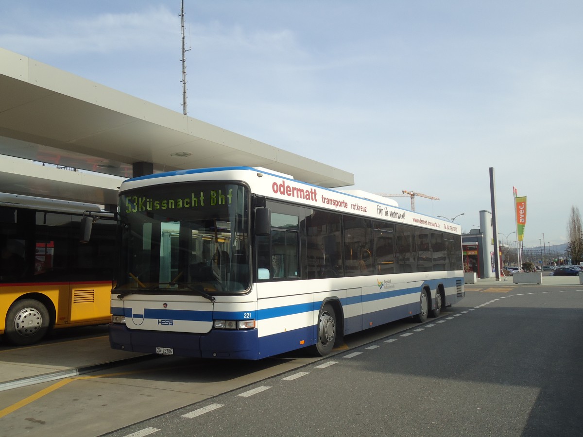 (138'049) - Odermatt, Rotkreuz - Nr. 221/ZG 25'786 - Scania/Hess am 6. M�rz 2012 beim Bahnhof Rotkreuz