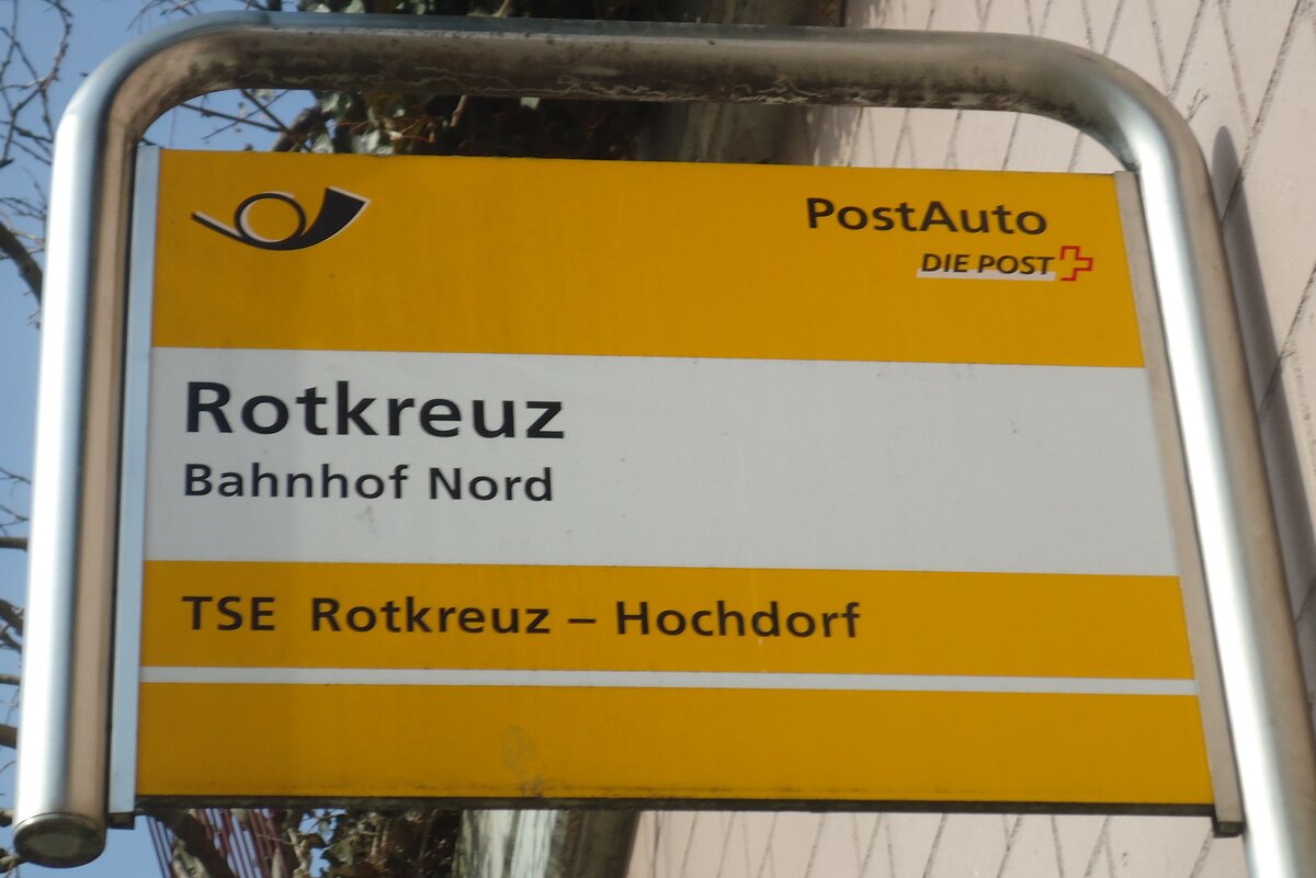 (138'054) - PostAuto-Haltestellenschild - Rotkreuz, Bahnhof Nord - am 6. M�rz 2012