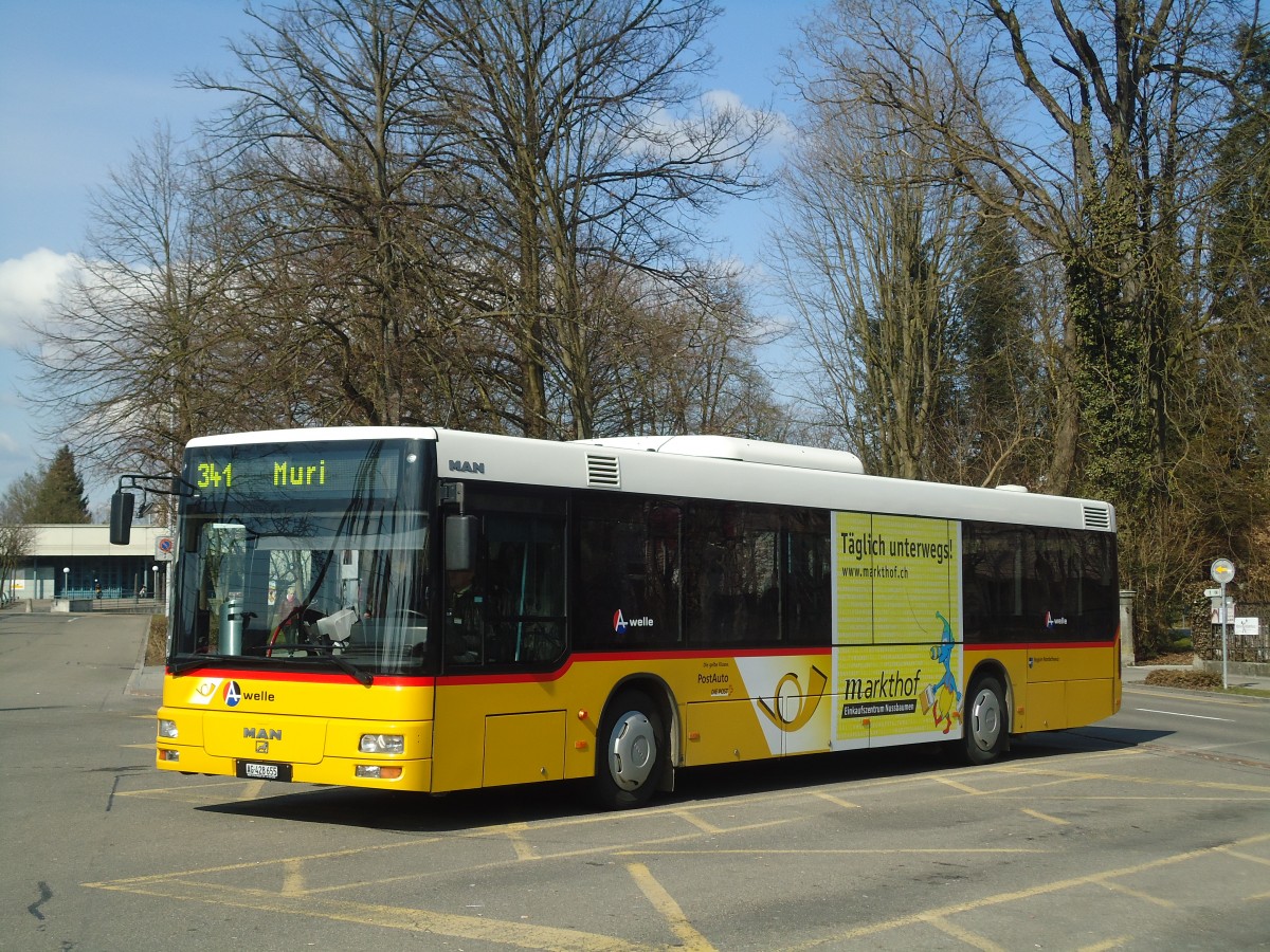 (138'069) - PostAuto Nordschweiz - AG 428'655 - MAN am 6. M�rz 2012 beim Bahnhof Wohlen