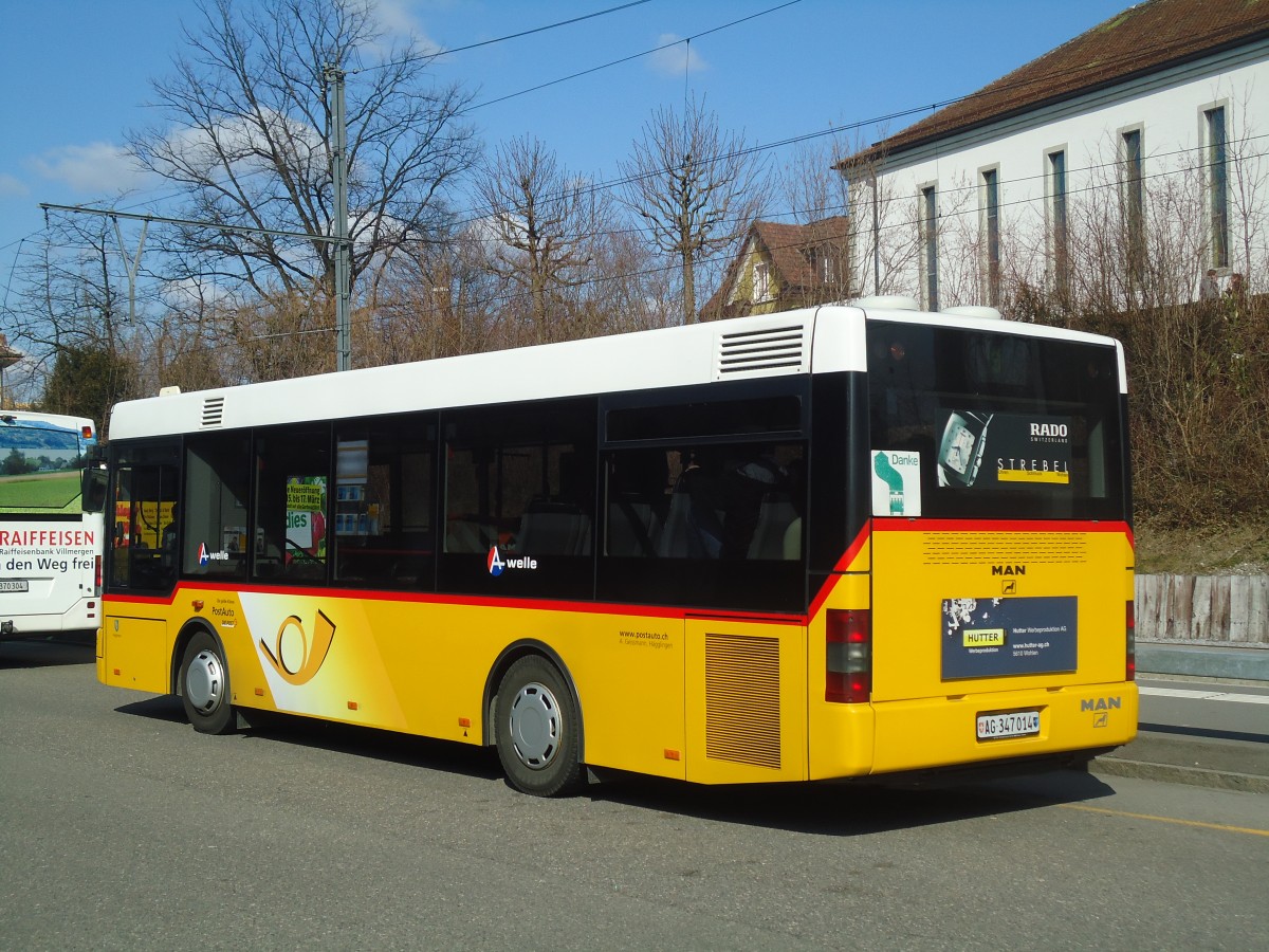 (138'074) - Geissmann, H�gglingen - AG 347'014 - MAN am 6. M�rz 2012 beim Bahnhof Wohlen