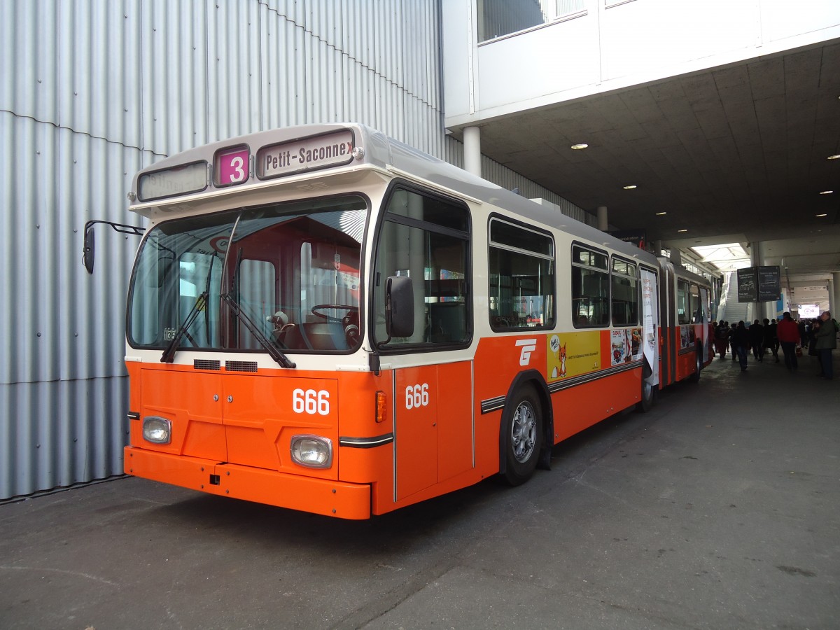 (138'200) - TPG Gen�ve - Nr. 666 - Saurer/Hess Gelenktrolleybus am 9. M�rz 2012 in Gen�ve, Palexpo