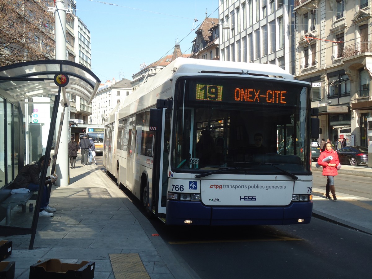 (138'286) - TPG Gen�ve - Nr. 766 - Hess/Hess Gelenktrolleybus am 9. M�rz 2012 in Gen�ve, Coutance