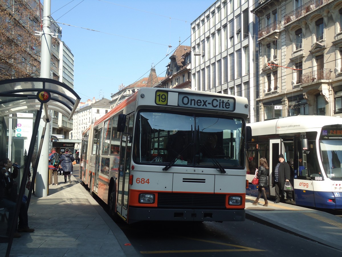 (138'292) - TPG Gen�ve - Nr. 684 - NAW/Hess Gelenktrolleybus am 9. M�rz 2012 in Gen�ve, Coutance