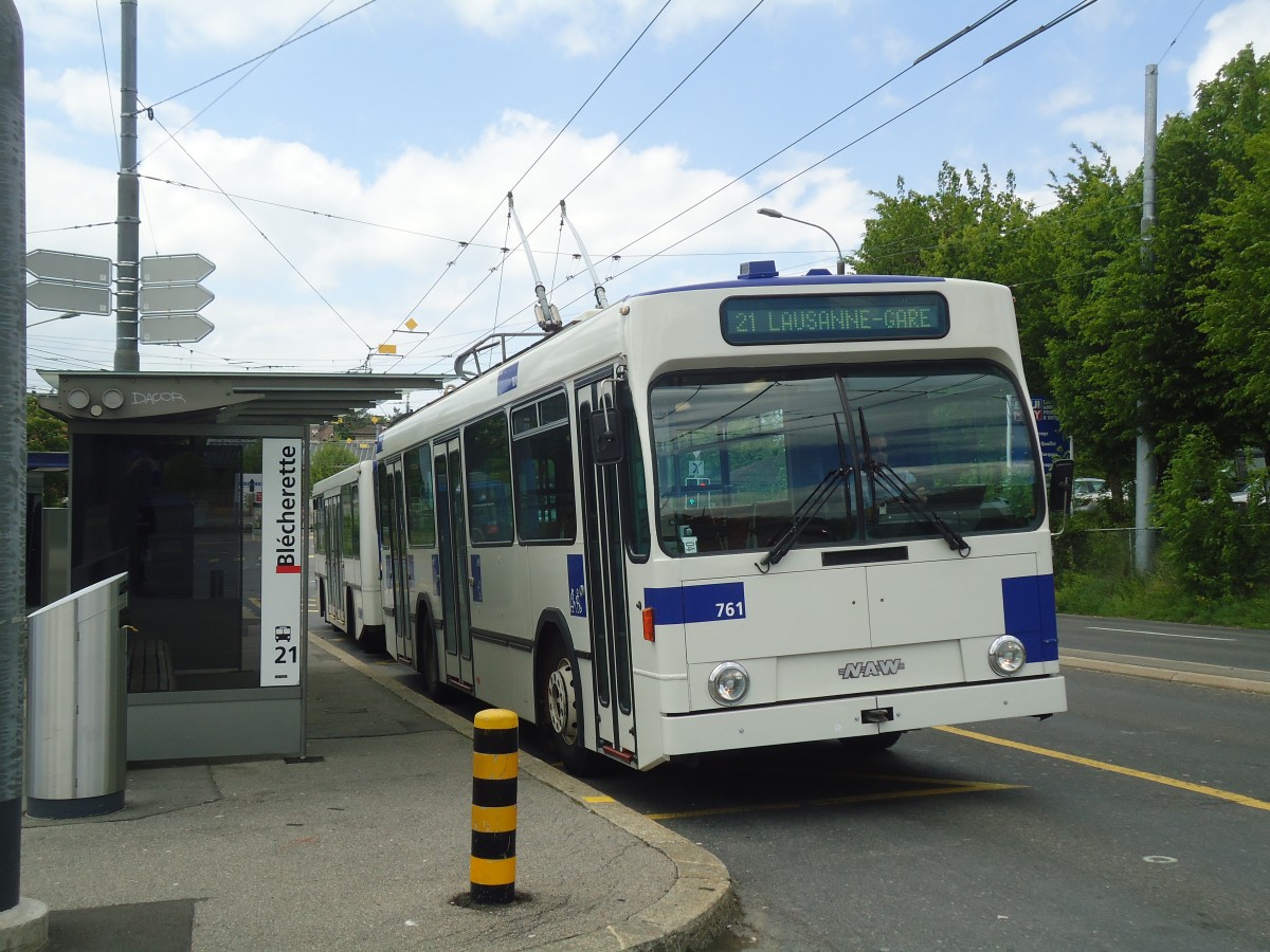 (138'740) - TL Lausanne - Nr. 761 - NAW/Lauber Trolleybus am 13. Mai 2012 in Lausanne, Bl�cherette