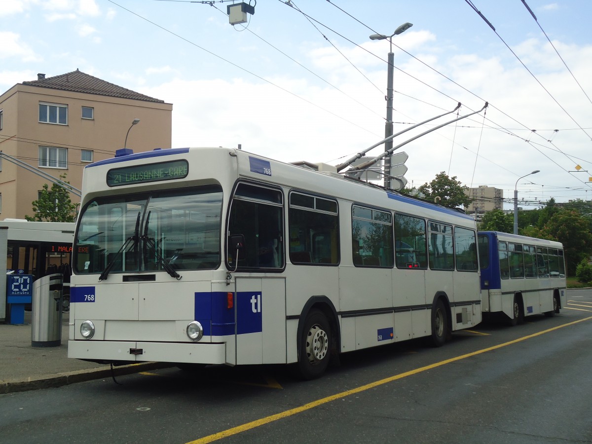 (138'743) - TL Lausanne - Nr. 768 - NAW/Lauber Trolleybus am 13. Mai 2012 in Lausanne, Bl�cherette