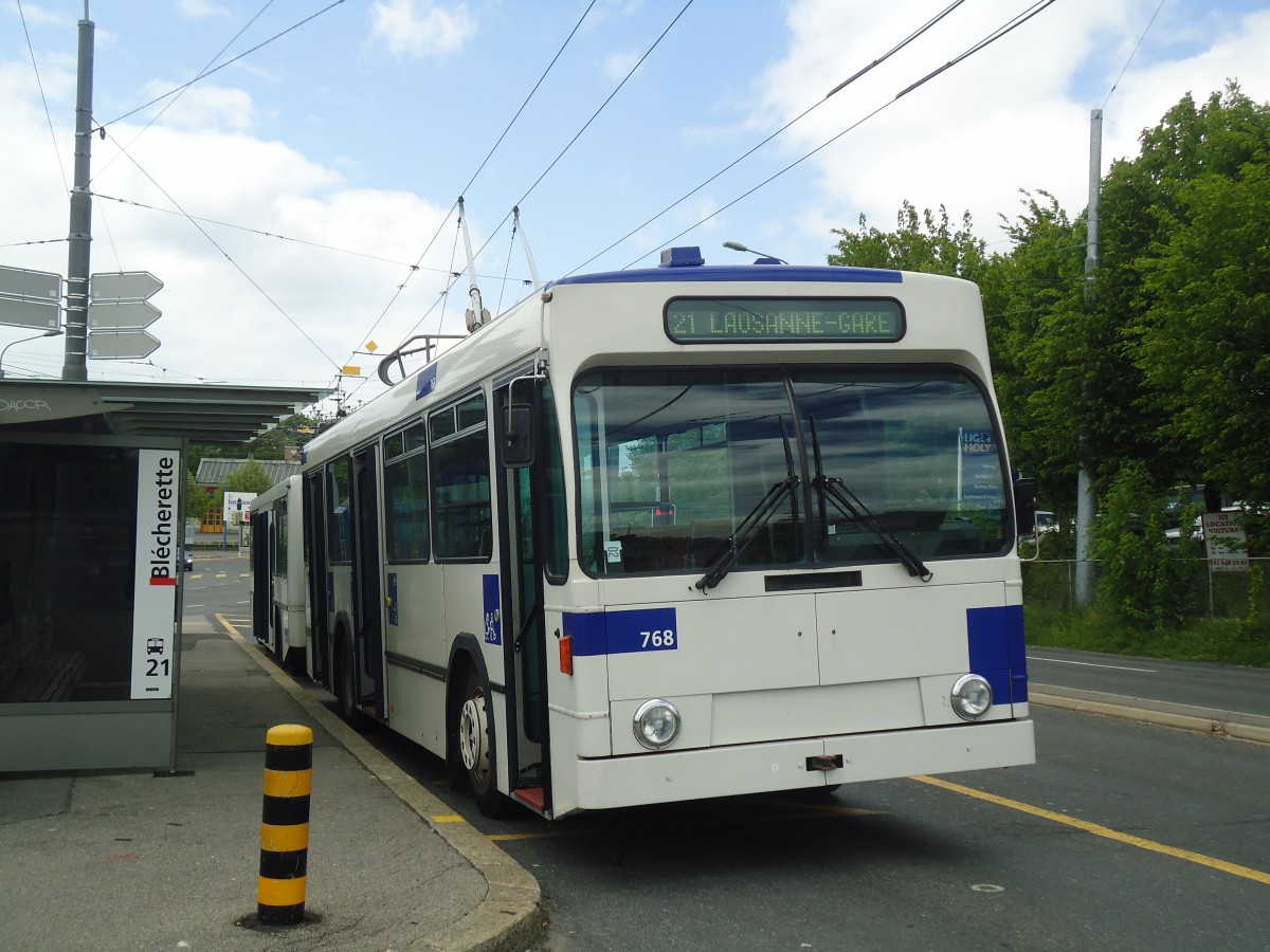 (138'744) - TL Lausanne - Nr. 768 - NAW/Lauber Trolleybus am 13. Mai 2012 in Lausanne, Bl�cherette