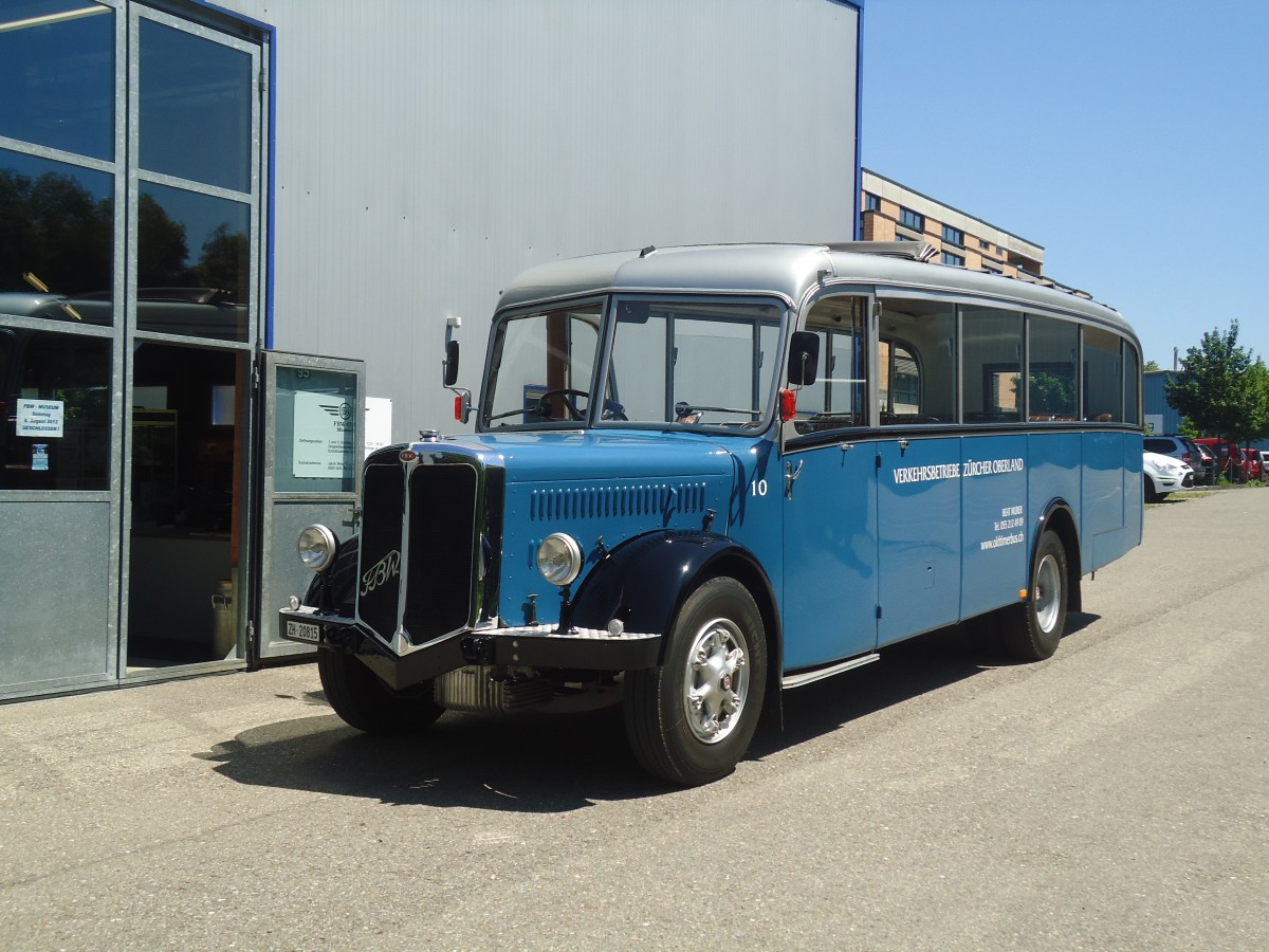 (139'798) - Murer, Jona - Nr. 10/ZH 20'815 - FBW/T�scher (ex VZO Gr�ningen Nr. 10; ex Richter, Z�rich; ex VZO Gr�ningen Nr. 10) am 16. Juni 2012 in Wetzikon, FBW-Museum