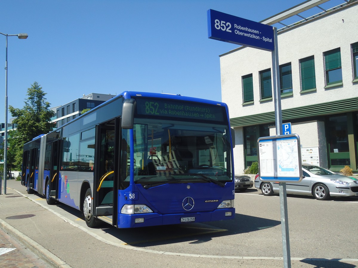 (139'811) - VZO Gr�ningen - Nr. 58/ZH 416'358 - Mercedes am 16. Juni 2012 beim Bahnhof Wetzikon