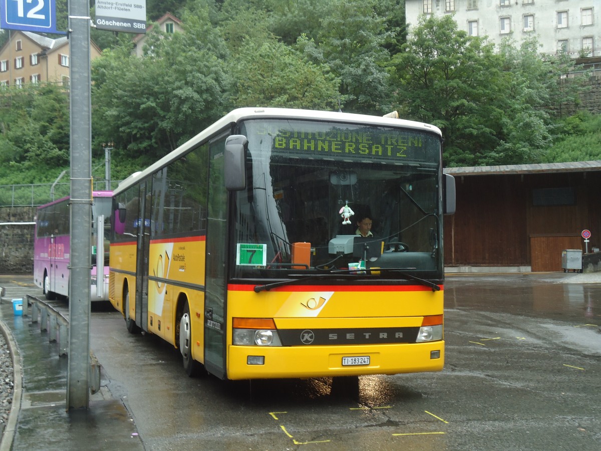 (140'391) - Marchetti, Airolo - TI 183'247 - Setra (ex Nr. 6) am 1. Juli 2012 beim Bahnhof G�schenen