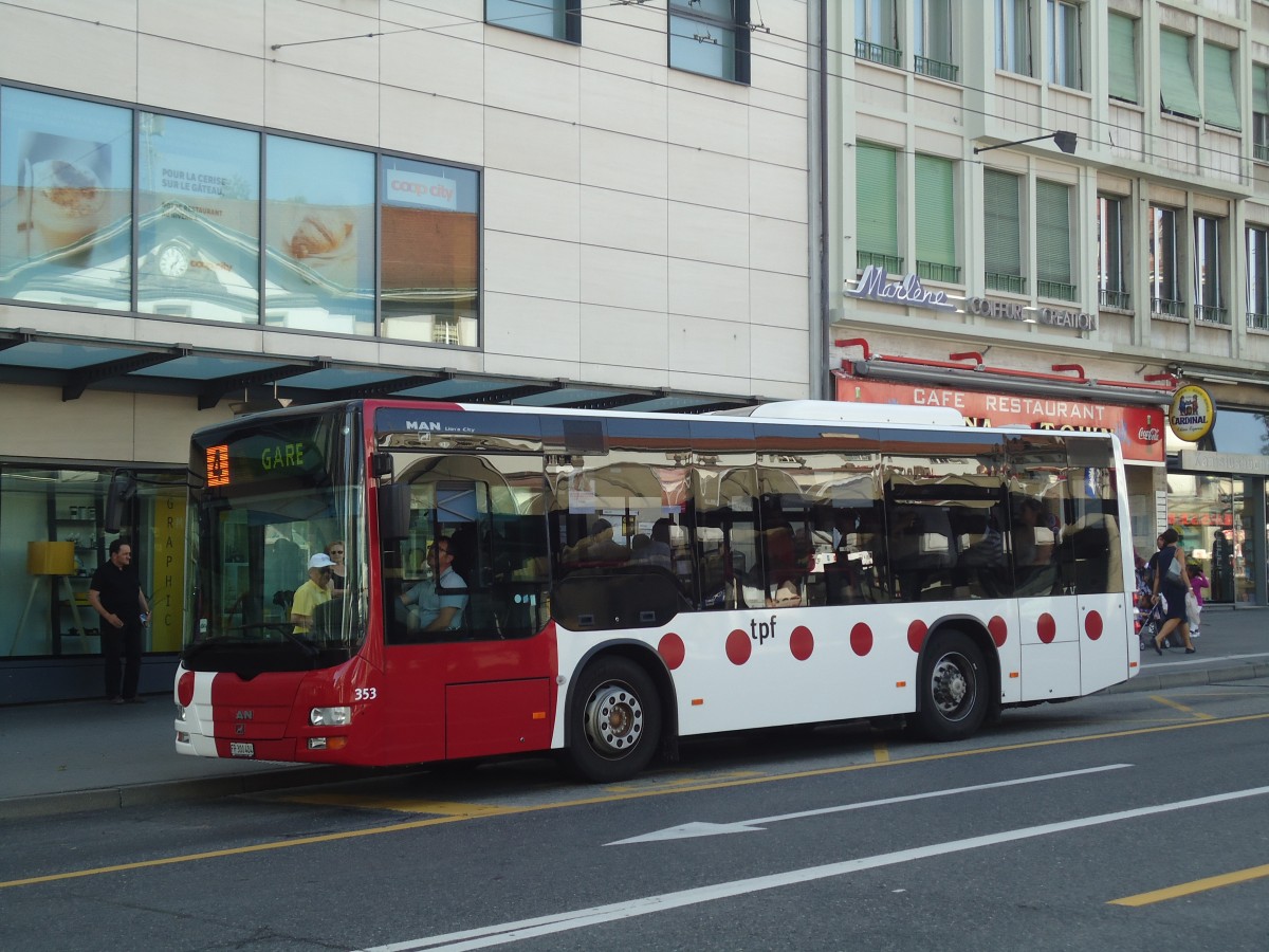 (141'251) - TPF Fribourg - Nr. 353/FR 300'404 - MAN/G�ppel am 19. August 2012 beim Bahnhof Fribourg