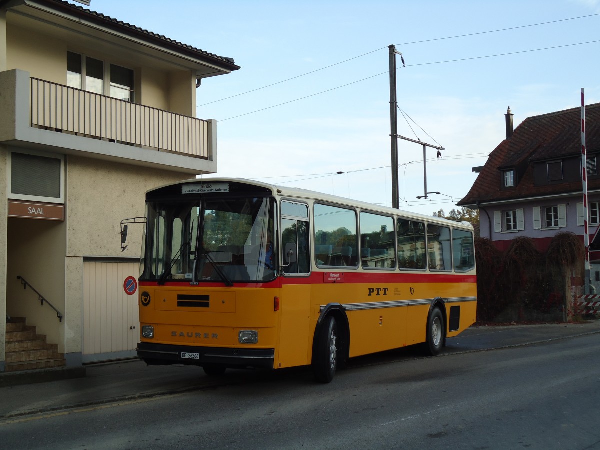 (142'001) - Schmid, Th�rishaus - BE 26'206 - Saurer/T�scher (ex P 24'244) am 21. Oktober 2012 in Flamatt, Bernstrasse
