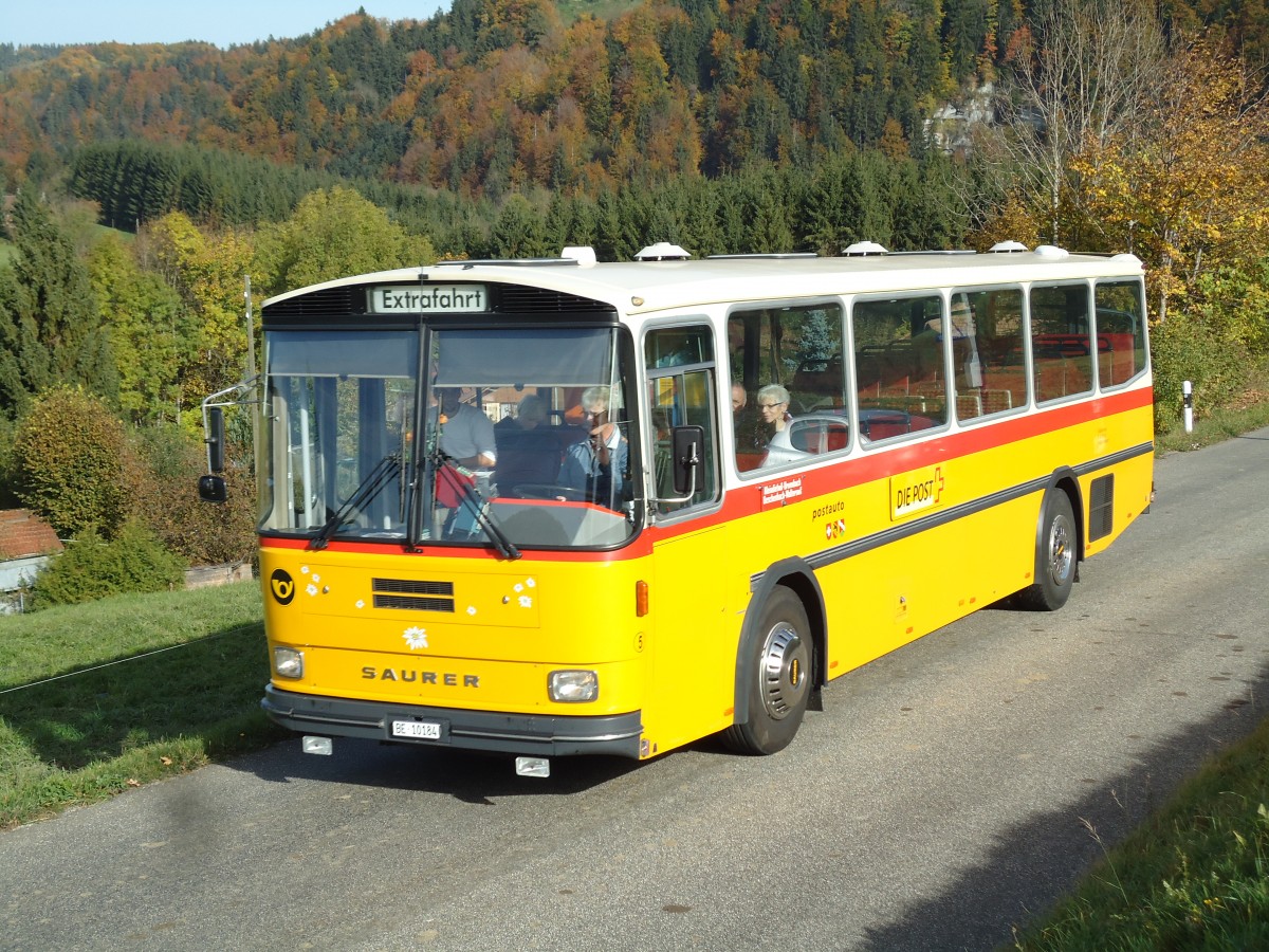 (142'022) - W�thrich, Ursenbach - Nr. 5/BE 10'184 - Saurer/T�scher (ex Sch�rch, Gutenburg Nr. 5; ex Engeloch, Riggisberg Nr. 5; ex P 25'668) am 21. Oktober 2012 bei Zumholz