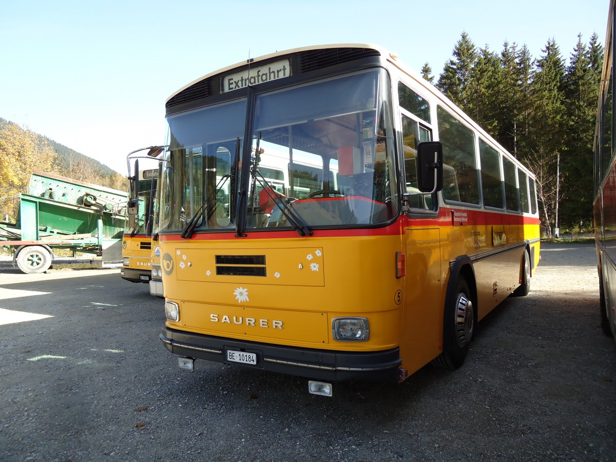 (142'050) - W�thrich, Ursenbach - Nr. 5/BE 10'184 - Saurer/T�scher (ex Sch�rch, Gutenburg Nr. 5; ex Engeloch, Riggisberg Nr. 5; ex P 25'668) am 21. Oktober 2012 in Schwarzsee, Schwyberg