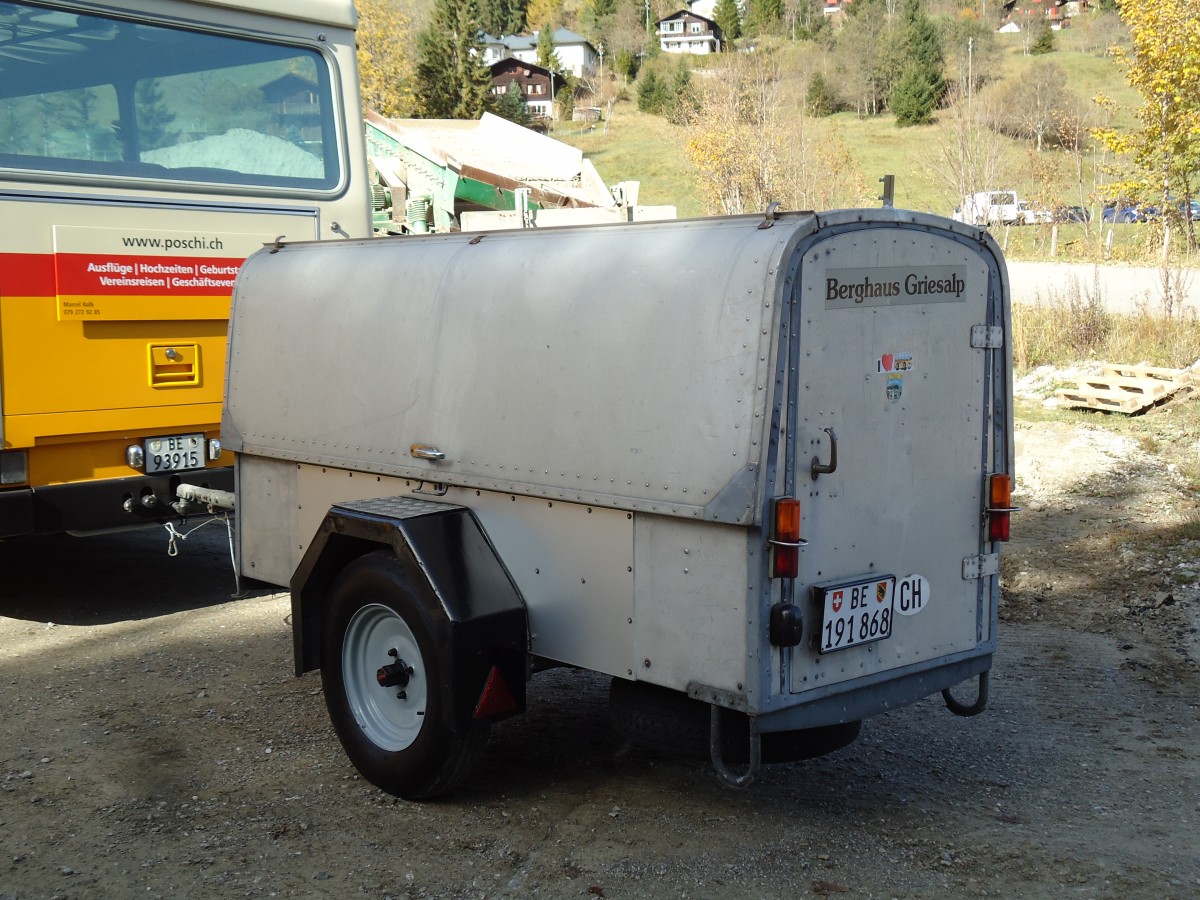 (142'054) - Schmid, Th�rishaus - BE 191'868 - Moser Gep�ckanh�nger (ex P 30'215) am 21. Oktober 2012 in Schwarzsee, Schwyberg