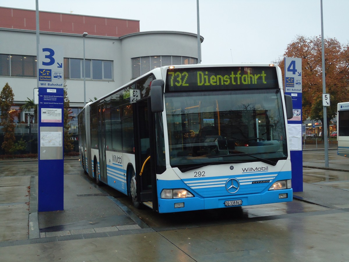 (142'093) - WilMobil, Wil - Nr. 292/SG 338'841 - Mercedes (ex RTB Altst�tten Nr. 1) am 24. Oktober 2012 beim Bahnhof Wil