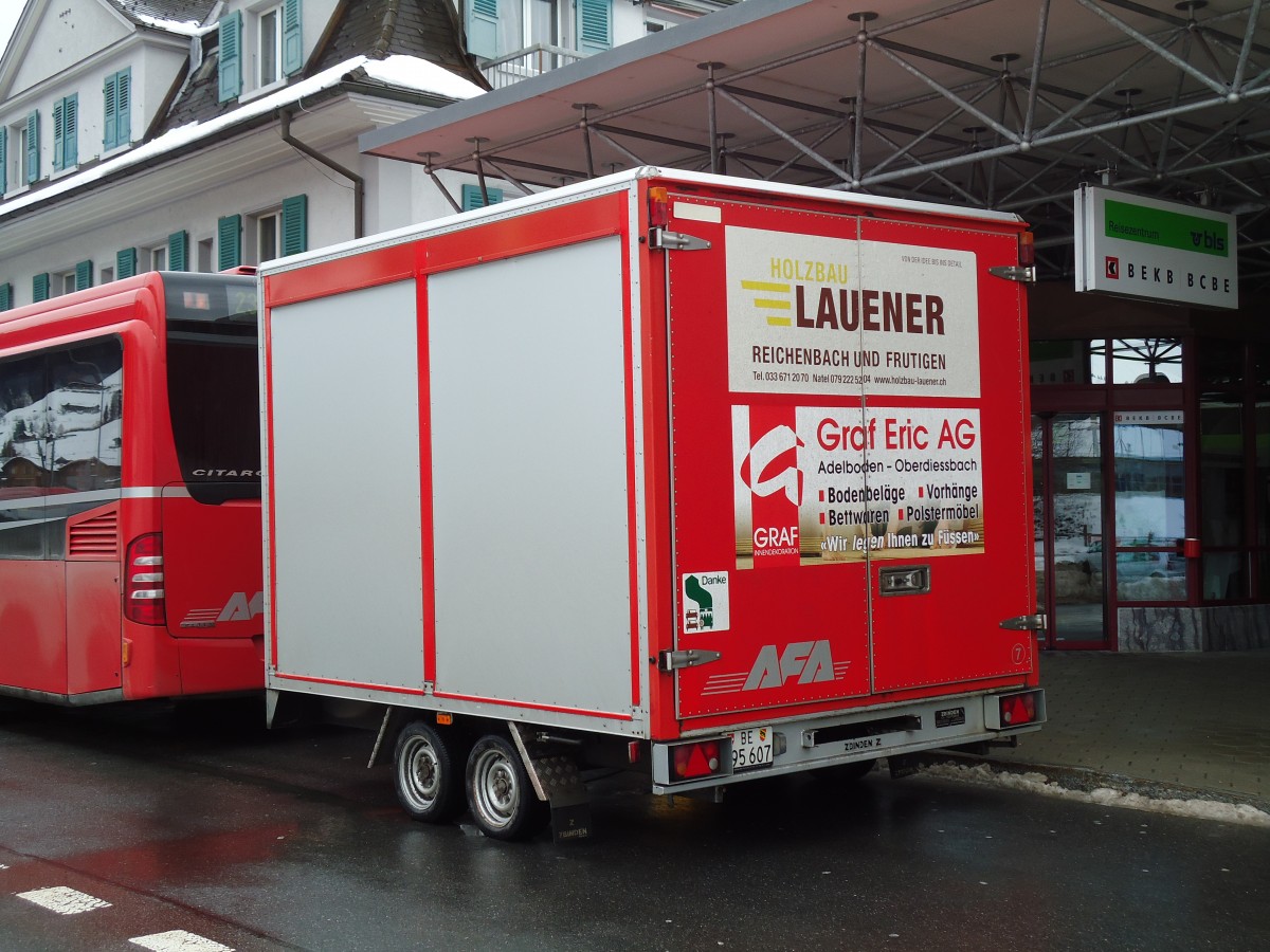 (142'542) - AFA Adelboden - Nr. 7/BE 495'607 - Zbinden Gep�ckanh�nger am 16. Dezember 2012 beim Bahnhof Frutigen