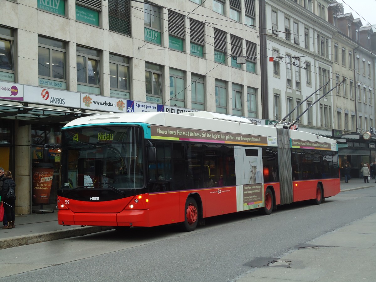 (142'817) - VB Biel - Nr. 59 - Hess/Hess Gelenktrolleybus am 29. Dezember 2012 in Biel, Guisanplatz