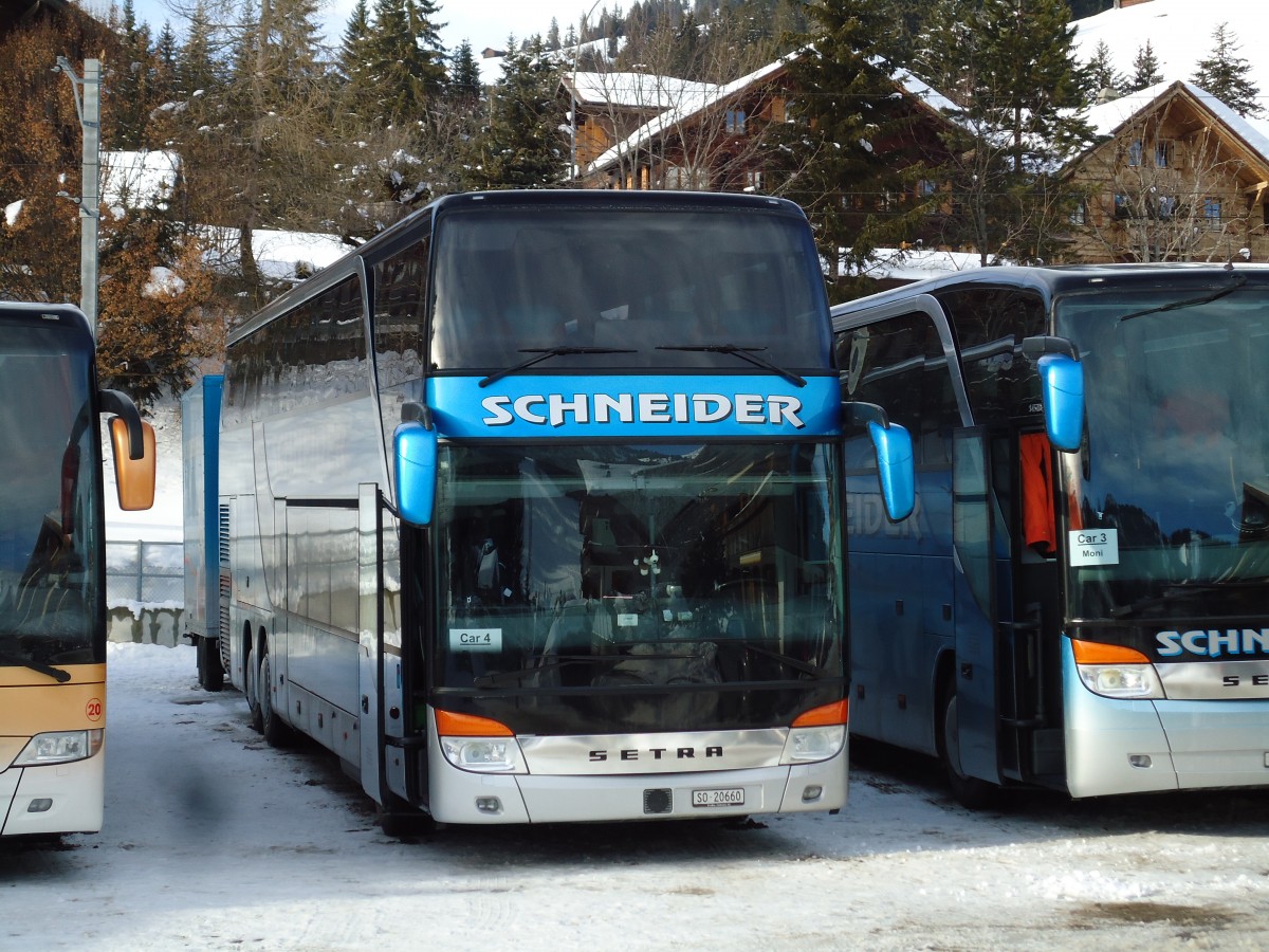 (143'080) - Schneider, Langendorf - SO 20'660 - Setra am 20. Januar 2013 beim Bahnhof Saanenm�ser